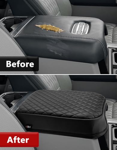 KBH Center Console Armrest Cover for 2023 2024 2025 2026 Ford F250 F350 F450 F550 Super Duty, Vinyl Leather Trim, Arm Rest Lid Cushion Protector, Anti-Scratch, Black (Fits Bucket Seat Console Only)
