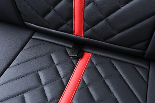 Tomatoman Tacoma Rear Seat Covers Compatible with Toyota Tacoma 2005-2025 2026 TRD Sport OffRoad Limited SR5 V6 Crew Double Extended Cab Truck Waterproof Leather Back Car Cushions(Rear Seat/Black-Red) - color: Rear Seat/Black-Red