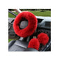 Ziciner 3PCS Wool Steering Wheel Cover with Fuzzy Handbrake Cover & Gear Shift Cover, Universal 15 Inch Steering Wheel Fluffy Soft Protector, Comforting Warm Car Decoration for Women Men (Red) - style: Red