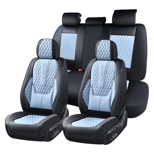 Coverado Full Set Car Seat Covers, Nappa Leather Seat Covers for Car, Waterproof Car Seat Protector with Lumbar Support, Automotive Seat Covers Universal Fit for Most Cars SUV Trucks (Black-Blue) - color: A/Black-Blue, size: FullSet