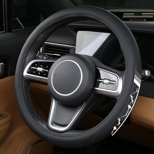 Premium Leather Sport Mountain Steering Wheel Cover 15.5inch for Men Women Compatible with Car Truck SUV