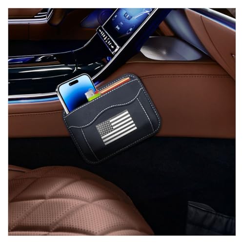 American Flag Car Seat Side Pocket Organizer, PU Leather Seat Gap Filler Tray Pouch, Auto Cell Phone & Sunglasses Holder, Mini Vehicle Storage Bag for Stowing Tidy (Flag, Black/White) - color: Black/White, style: Flag