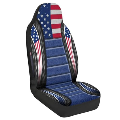 American Flag Printed 2 Pack Seat Cover for Cars, Waterproof Breathable Front Car Seat Covers, Airbag Compatible Universal Fits Auto Seat Cover for Front Seat - color: American Flag - Blue and Red