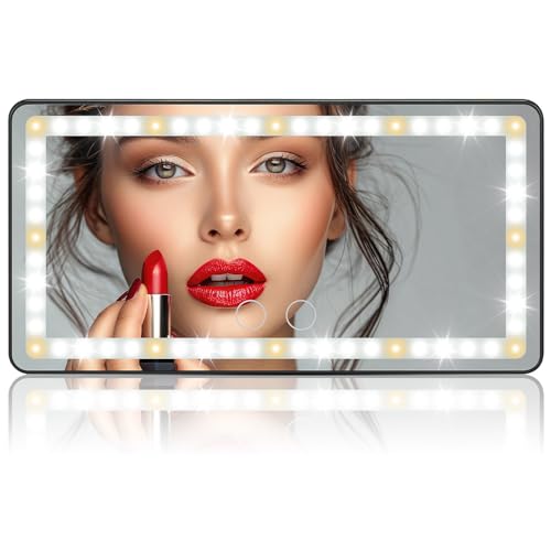 JOYTUTUS Car Sun Visor Vanity Mirror with Lights, 3 Light Modes & 60 LEDs, Rechargeable Dimmable Touch Control Travel Makeup Mirror for Truck SUV