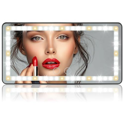 JOYTUTUS Car Sun Visor Vanity Mirror with Lights, 3 Light Modes & 60 LEDs, Rechargeable Dimmable Touch Control Travel Makeup Mirror for Truck SUV