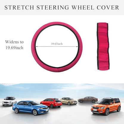 Yourkar Elastic Steering Wheel Cover, 15"×15" Comfy Breathable Stretch Steering Wheel Protector, Ice-Silk Cloth Polyester Steering Wheel Cover for Men Women, Car Accessories (Rose Red) - color: Rose Red