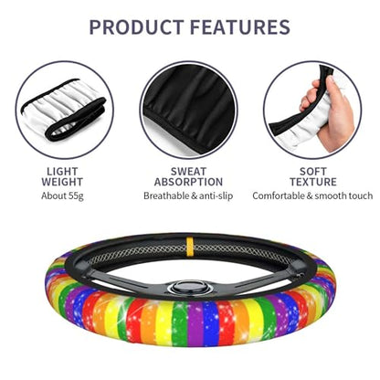 Rainbow Gay Steering Wheel Covers - lesbianism Progress Pride Flag Non Slip Neoprene Steering Wheel Protector Covers Universal 15 inch for Men Women Universal Gay Car Steering Wheel Cover - color: Rainbow Gay