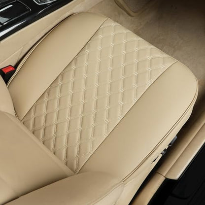 Black Panther PU Car Seat Cover, Front Bottom Seat Protector Compatible with 95% Vehicles,Anti-Slip & Full Wrapping Bottom (W 21.26''×D 20.86”)(1Piece,Dark Beige) - color: Front Single Beige