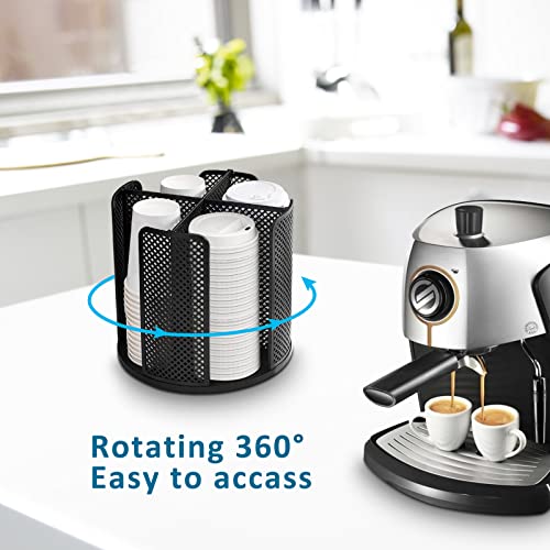 Cup and Lid Organizer Cup Dispenser Coffee Cup Organizer Paper Cup Holder Rotating for Bathroom, Restaurant, Break Room, Coffee Station, Bar, Buffet, Kitchen Cabinet, Countertop,4 Compartment - color: Black