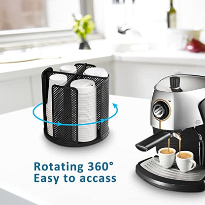 Cup and Lid Organizer Cup Dispenser Coffee Cup Organizer Paper Cup Holder Rotating for Bathroom, Restaurant, Break Room, Coffee Station, Bar, Buffet, Kitchen Cabinet, Countertop,4 Compartment - color: Black