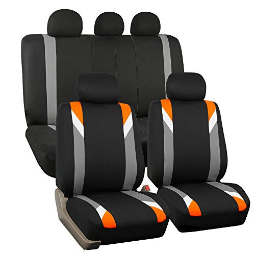 FH Group Premium Modernistic Flat Cloth Car Seat Covers – Universal Fit, Washable Seat Covers for SUV Sedan Van, Orange, Full Set - color: Orange, size: Full Set