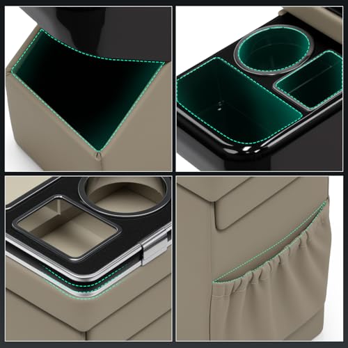 Center Console Between Seat Organizer for Minivans, SUVs, with Key Holder & Cup Holders,Phone Storage for Minivan &SUVs, Middle Van Floor Console Organizer Storage Box- Beige