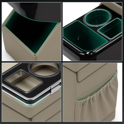 Center Console Between Seat Organizer for Minivans, SUVs, with Key Holder & Cup Holders,Phone Storage for Minivan &SUVs, Middle Van Floor Console Organizer Storage Box- Beige