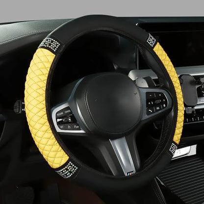 Bling Car Steering Wheel Cover, 15 Inch Rhinestones Soft Leather Elastic Steering Wheel Protector, Universal 15 Inch for Women Girls, Fit Vehicles, Sedans, SUVs, Vans, Trucks (Yellow) - color: Yellow
