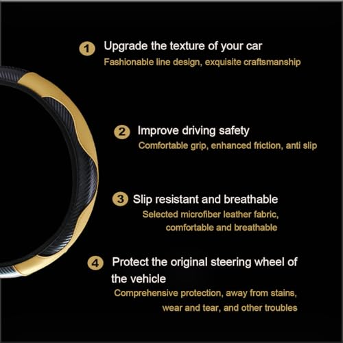 Ultra Fine Carbon Fiber Leather Steering Wheel Cover, Anti Slip and Sun Protective Protect The Steering Wheel, Easy to Install,Universal of 14.5"-15" (Beige) - color: Beige