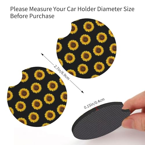 Yellow Sunflower Steering Wheel Cover Yellow Sunflower Steering Wheel Covers Car Cup Holder Pad 2 Pack Universal 15 Inch Steering Wheel Cover Women Men Anti Slip Breathable Wheel Cover Protector - color: Sunflower