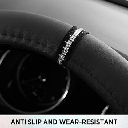 Road Comforts Leopard Steering Wheel Cover for Women, Cute Anti-Slip Microfiber Leather, Fits D Shape Flat Bottom Steering Wheel 14.5-15 Inch - Black - color: D Shape-Black
