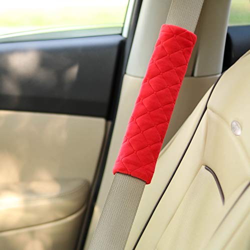 Amooca Soft Seat Belt Cover Pad, 2-Pack Soft Car Safety Seatbelt Strap Shoulder Pad for Adults and Children, Suitable for Car Seat Belt, Backpack, Shoulder Bag, Laptop Computer Bag (Red) - color: E: Red