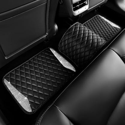 CAR PASS Bling Leather Car Mats Shining Diamond Floor Mats Crystal Rhinestone Sparkly Glitter Carpet Anti-Slip Waterproof Pad Universal Fit Automotive SUV, Sedan, Van, 5pcs Girl Women, Black Silver - color: Black Leather White Diamond