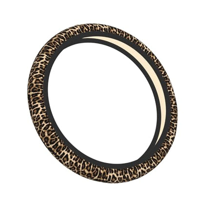 Leopard Cheetah Print African Animal Hunting Car Steering Wheel Cover,Non-Slip Elastic Neoprene-Sweat Car Accessories,Universal 15 Inch Fit Auto, Vans Trucks,Suvs, Truck - color: Leopard Cheetah Print