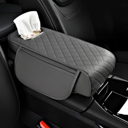 Car Armrest Pad, Universal Armrest Cushion Pad, Leather Armrest Box Pad - color: Without cup holder, Grey