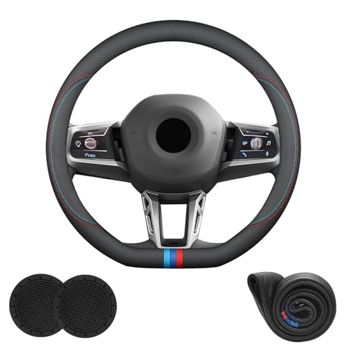 D-Shaped Car Steering Wheel Cover for BMW X3 3 5 4 2 7 Series 2023 2024 2025 2026 Accessories, Nappa Leather Non-Slip & Breathable, 14.5-15 Inches