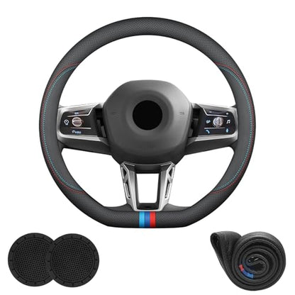 D-Shaped Car Steering Wheel Cover for BMW X3 3 5 4 2 7 Series 2023 2024 2025 2026 Accessories, Nappa Leather Non-Slip & Breathable, 14.5-15 Inches