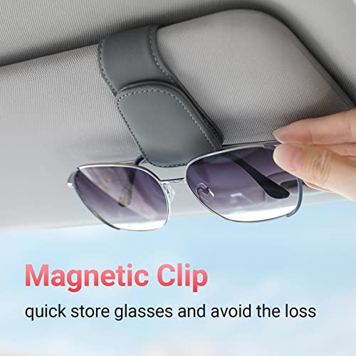 Sunglass Holder for Car Visor Sunglasses Clip Magnetic Leather Glasses Eyeglass Holder Interior Car Accessories for Woman Man - 2 Packs Gray - color: Gray