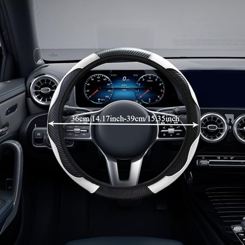 Car Steering Wheel Cover, Non-Slip Car Wheel Cover Protector, 15 inch Carbon Fiber Microfiber PU Leather Elastic Steering Wheel Protector for Men Women, Universal Auto Accessories (White)