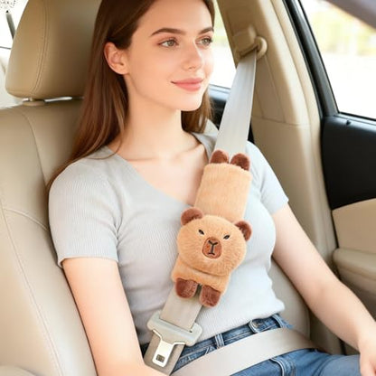 2 PCS Seat Belt Cover Pad, Cute Kawaii Animal Capybara Seatbelt Covers for Kids, Soft Seatbelt Cushion, Car Seat Strap Pads (Brown)