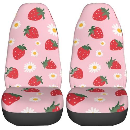 Delerain Car Seat Covers Set 2Pcs, Strawberry Flowers Universal Front Car Seats Vehicle Enterior Protector Suitable Fits Most Car Auto SUV Sedan Truck - color: Strawberry, size: Front Seat Covers