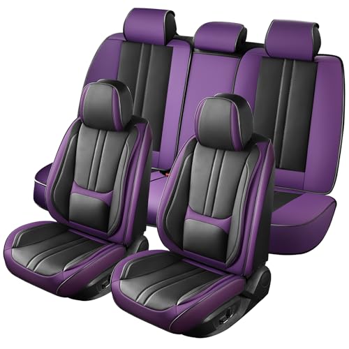 Car Seat Covers Full Set Fit for KIA Seltos 2021-2026, Automotive Luxury Faux Leather Seat Covers 5 Seats, Breathable Anti-Slip Seat Protectors (Black&Purple,Full Set)