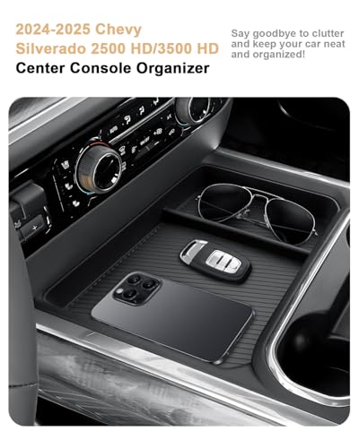 2026 Silverado HD Center Console Organizer - For 2024-2026 Chevy Silverado 2500 HD/3500 HD Accessories TPE Center Console Organizer - Under Screen Organizer Only Fit Full Console w/Bucket Seats - size: 2024-2025 Silverado 2500/3500HD