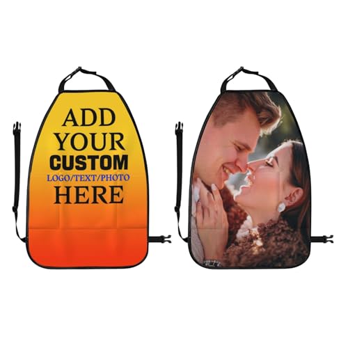Custom Anti-kick Storage Mat for Car Seats 2 Pack with Text Logo Photo Personalized Mats Seat Back Protector with Storage Pockets Suitable for Most Car Seats