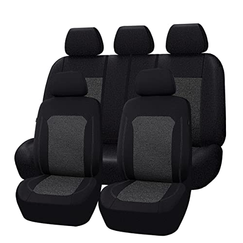 Flying Banner Car Seat Covers Full Set Universal fit Most Car,Truck,SUV and Van Comfortable Airbag Compatible Jacquard & Polyester (Black Gray, Full Set - Low Back) - color: Black Gray
