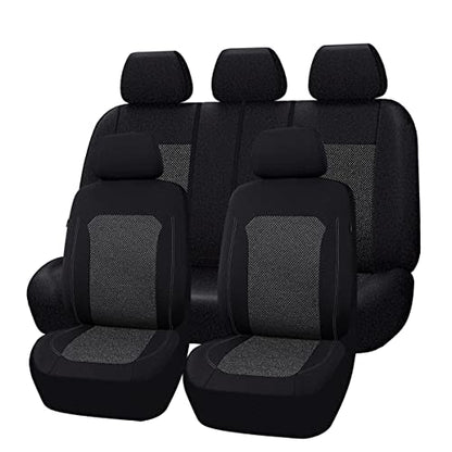 Flying Banner Car Seat Covers Full Set Universal fit Most Car,Truck,SUV and Van Comfortable Airbag Compatible Jacquard & Polyester (Black Gray, Full Set - Low Back) - color: Black Gray