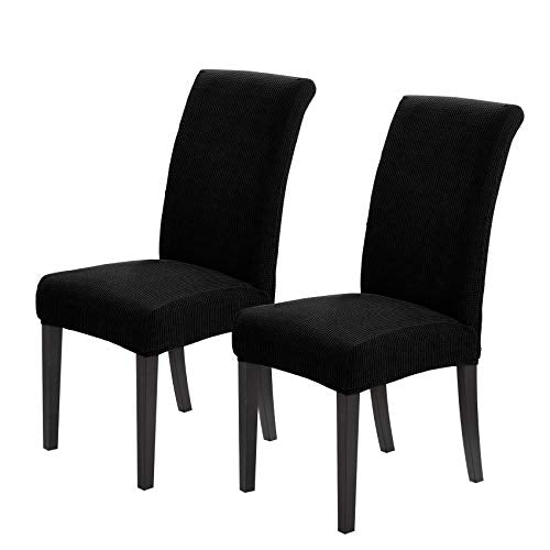 Joccun Chair Covers for Dining Room Set of 2,Dining Chair Slipcovers Stretch Dining Room Chair Covers Seat Protector,Washable Parsons Chair Cover for Home,Hotel,Banquet(Black,2 Pack) - color: Black, size: 2 Pack
