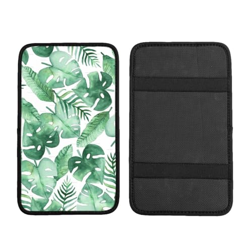 Tropic Leaf Auto Center Console Armrest Cover Pad, Universal Fit Waterproof Comfort Car Armrest Cushion for Most Vehicle SUV Truck - color: Tropic Leaf
