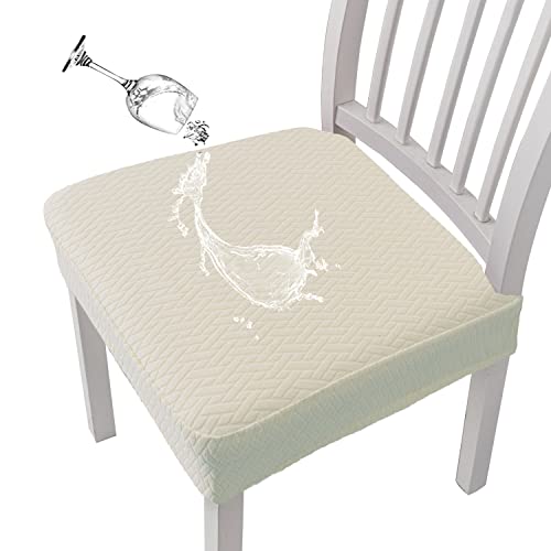 Dioxide Waterproof Seat Covers for Dining Room Chairs, Stretch Chair Covers Slipcover Protector Kitchen Chair Seat Covers for Hotel Banquet Party (Rear-Gapped,Off-White, 2 PCS) - color: Waterproof-off-white, size: set of 2