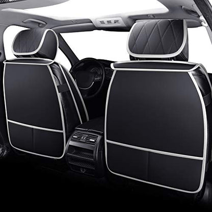 2 Front Drive Seat Covers Waterproof Faux Leather Universal Compatible with Honda Hyundai Elantra Toyota Tacoma Sentra Xterra Frontier Ford Escape Ranger Prius Acura(2 PCS Front, Black-White) - color: 2 PCS Front/Black-White