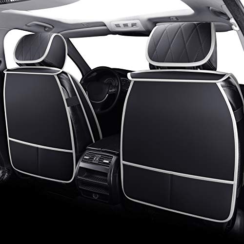 Aierxuan 5 Car Seat Covers Waterproof Leather Universal Cushions Split Bench Compatible with 4Runner CRV Camry Yaris Sienna Venza FJ Cruiser Wrangler Tucson Equinox(Full Set, Black-White) - color: Full Set/Black-White