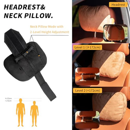 Kwak's Car Headrest Pillow & Lumbar Support Set Neck Pillow 2-Level Height Adjustment, Removable Washable Cover, Neck Pillow for Car Driving Comfort (Grey) - color: Grey