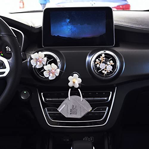 Pearl Daisy AromaBoost Car Diffusers - 3pcs with Mask Hook & Rhinestone Bling Decoration - color: 3 Pcs Pearl Daisy