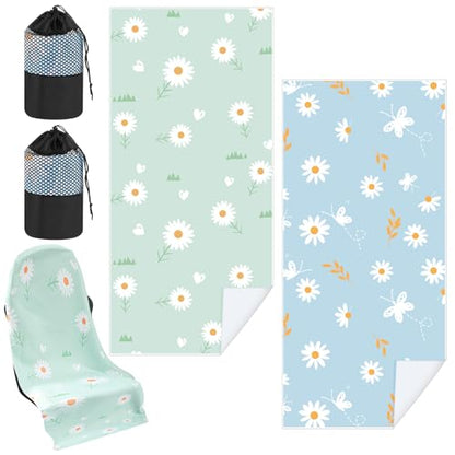 Hahafelt Car Seat Towel Covers with Storage Bag, 63 x 32 Inch Universal Non Slip Waterproof Sweat Protector for Car Truck, Gym Swimming Running, Machine Washable(2 Pack,Daisy) - style: Daisy