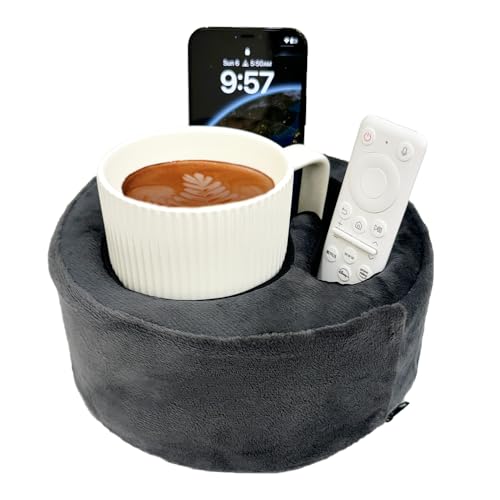 Couch Cup Holder Pillow, Sofa and Bed Organizer Caddy for Drinks, Remotes, Phones (Gray)