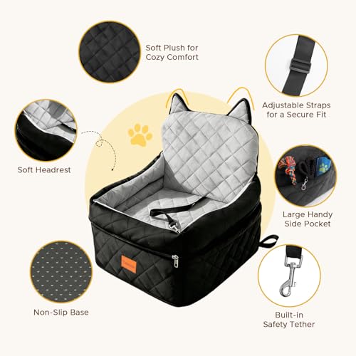Dog Booster Car Seats for S/M Dogs Up to 35lbs,Pet Car Seat/Travel Bed with Washable&Removable Cover,Storage Pockets,Dog Safety Belt and Elevated Cushion Fits in Front/Back Seat - color: Black-Grey