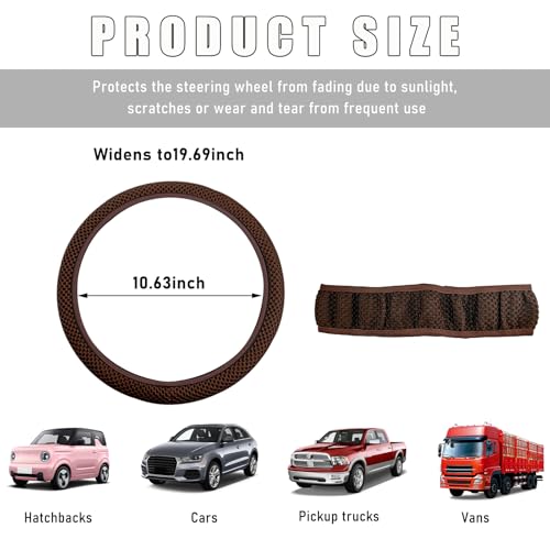 Wevdn Elastic Stretch Steering Wheel Cover, 15"×15" Microfiber Breathable Ice Silk Steering Wheel Protector, Anti-Slip Elastic Steering Wheel Cover for Men Women, Car Accessories (Brown) - color: Brown