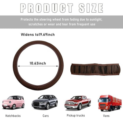 Wevdn Elastic Stretch Steering Wheel Cover, 15"×15" Microfiber Breathable Ice Silk Steering Wheel Protector, Anti-Slip Elastic Steering Wheel Cover for Men Women, Car Accessories (Brown) - color: Brown