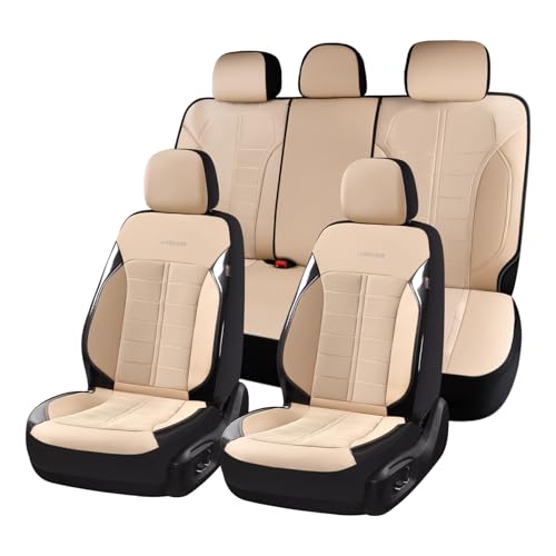 Coverado Seat Cover, Car Seat Cover Full Set, 3D Air Mesh Breathable Seat Protectors Sports Carbon Fiber Design Airbag Compatible Comfort Universal for Most Cars, Van,Trucks, SUV, Beige - color: Beige, size: Full Set