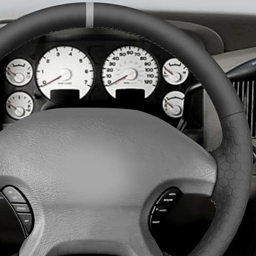 MEWANT Black Hive Embossed Faux Leather Steering Wheel Cover for Dodge Ram 1500 2002-2003 Dodge Ram Truck Accessory - color: Black Solid&Hive Embossed Faux Leather